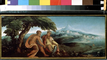 Kuningas Midas ja Pan (Kuningas Midas ja Pan). Andrea Schiavonen (noin 1520-1582) maalaus. Öljy kankaalle