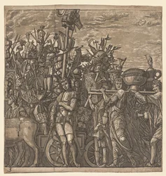 Julius Caesarin voitto: Sotilaat marssivat sodan pokaalien kanssa, 1593-1599.