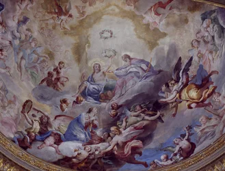 Neitsyt Marian kruunaus, 1699, Incoronatan pyhäkön kuorista, Lodi, Italia