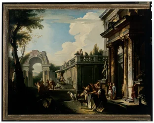 Arkkitehtoninen Capriccio suihkulähteellä