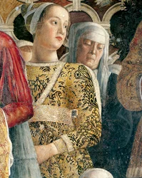 Barbarina Gonzaga, yksityiskohta Andrea Mantegnan (1431-1606) Court Wallista, fresko, San Giorgion linna, hääkammio tai Camera Picta, Mantova