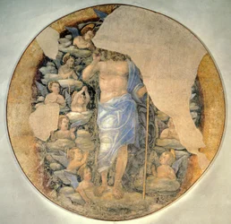 Kristus nousemassa taivaaseen kirkkaudessa enkelien ympäröimänä, noin 1488, Andrea Mantegnan (1431-1606) ansioksi lueteltu fresko