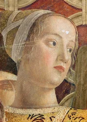 Naisen pää, yksityiskohta Mantovan rajakreivi Ludovico III Gonzagasta ja hänen hovistaan Camera degli Sposissa, noin 1465-75 (yksityiskohta teoksesta 166336)