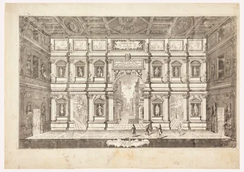 Vincenzan kaupungin olympiateatterin sisäkorkeus (näkymä Teatro Olimpicon näyttämölle Vicenzassa)