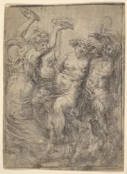 Bacchic nauti Silenuksen ratsastaessa vuohia keskustassa, n. 1540-43.