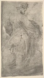 Saint James Major, sauva vasemmassa kädessään, kirja oikealla, julkaisusta "Christ and th..., ca. 1548-50.