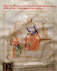 Geometrioiden allegoriat Bartolomeo di Bartolin teoksessa "" Chansonne des sept Vertus et des sept Arts liberales, joka on määrätty Bruzio Viscontille" (hyveiden ja tieteiden laulu). Andrea di Bartolin vesiväri (aktiivinen 1358-1368) (ms. 599, fo