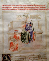 Grammairen vertauskuvat Bartolomeo di Bartolin teoksessa "Chansonne des sept Vertus et des sept Arts liberales, joka on määrätty Bruzio Viscontille" (hyveiden ja tieteiden laulu). Andrea di Bartolin vesiväri (aktiivinen 1358-1368) (ms. 599, fo