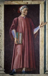Dante Alighieri kuuluisien miesten ja naisten Villa Carducci -sarjasta, n. 1450 (kankaalle asetettu fresko)