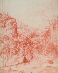 Maagien palvonta, piirustus Andrea del Sarto. Piirustus- ja grafiikkakaappi, Uffizi-galleria, Firenze