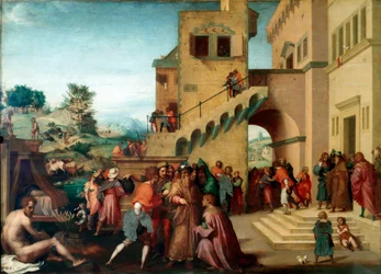 Joosefin, Jaakobin pojan historia: "" Joosef tulkitsee faraon unia"" Andrea del Sarton (1486-1530) maalaus puulle 1515-1517 Dim. 98x135 cm Firenze, Palazzo Pitti, Galleria Palatina