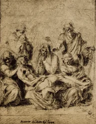 Study for the Deposition, piirustus Andrea del Sarto. Piirustus- ja grafiikkakaappi, Uffizi-galleria, Firenze