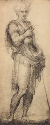 Andrea del Sarton piirustus mieshahmosta. Piirustus- ja grafiikkakaappi, Uffizi-galleria, Firenze