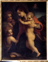 Neitsyt, Jeesus-lapsi, Pyhä Johannes ja kaksi enkeliä Andrea del Sarton (1486-1531) maalaus 1500-luvun su. 1,06x0,79 m Madrid, Prado-museo