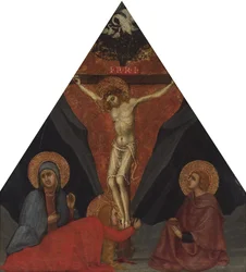 Ristiinnaulitseminen Neitsyt, Maria Magdaleenan ja evankelista Pyhän Johannes, n. 1400
