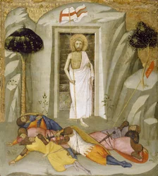Ylösnousemus, noin 1390-1410 (temperamaali ja lehtikulta paneelille).