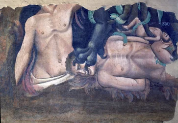 Kuoleman riemuvoitto, yksityiskohta kadotettujen kidutuksesta, fresko vuodelta 1348.