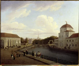 Michelin palatsi Pietarissa. (Pietarin Mikaelin palatsi). Andrei Jefimovitš Martynovin (1768-1826) maalaus öljy kankaalle