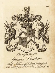 Oikeanpuoleisen James Touchetin vaakuna, Heleighin lordi Audley Englannissa, Castlehavenin kuudes jaarli Irlannissa, kuoli 1740