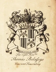 Oikeanpuoleisen Thomas Belasysen, Earl Fauconbergin tai Thomas Belassysin, varakreivi Fauconbergin (1699-1774) vaakuna
