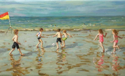 Rantajalkapallo, Sheringham, 2018 (öljy kankaalle)