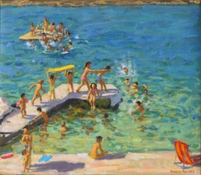 Fun in the sea, Rovinj, Kroatia, 2019 (öljy kankaalle)