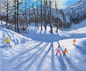 Pitkät puiden varjot ja hiihtäjät, Tignes, 2016-2019