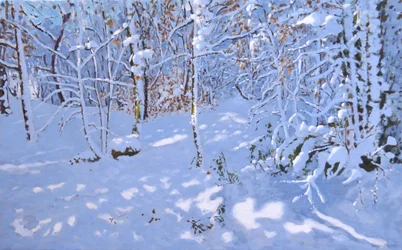 Marraskuun lumi, Allestree Woods, Derby, (öljy kankaalle)
