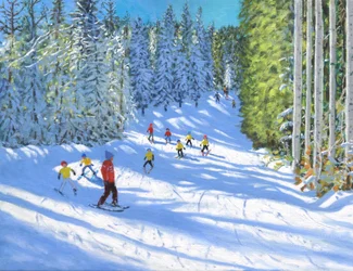 Hiihtotunti, Samoens, Ranska, 2020, (öljy kankaalle)