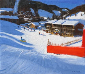 Hiihto; La Clusaz, Ranska, (öljy kankaalle)