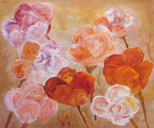 Vaaleanpunaiset persikkaväriset impasto-kukat