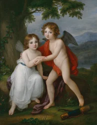 Muotokuva Plymouthin sisaruksista Amorina ja Psychenä, 1795