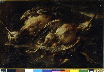 Lintujen asetelma. Angelo Maria Crivellonen (? - 1730/60?) maalaus. Milano, CRA.