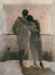 Nuori pari, keskipaneeli Dream and Reality Triptyykistä, 1905 (kynä ja hiili paperille)