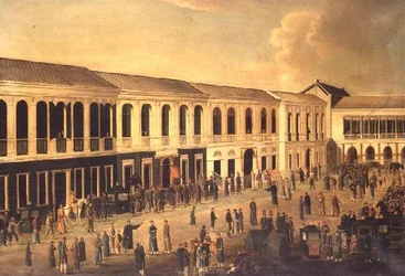 Näkymä hongeista kantonin ranta-alueella, n. 1825