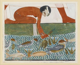 Kopio seinämaalauksesta Mennan yksityishaudasta 69, Thebes I,1, 134-139, 1900-luku