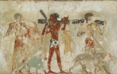 Kopio seinämaalauksesta, Rekhmiren yksityinen hauta 100, Thebes, 1900-luku. Taiteilijat: Anna Nina Macpherson Davies, Rekhmire.