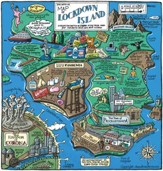 Lockdown Islandin kartta, 2020 (akryyli paperille)