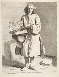 Veitsien, saksien ja kampajen kauppias, 1742.