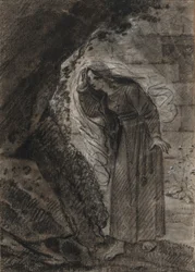 Agnès astumassa luolaan, noin 1790-1800 (musta liitu).