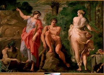 Herkules (Herakles) tienhaarassa. 1596. Mitat 167 x 237 cm. Museo Nazionale di Capodimonte, Napoli.