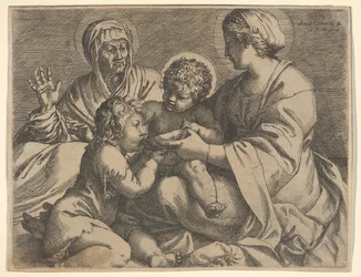 Madonna ja lapsi pyhien Elisabetin ja Johannes Kastajan kanssa Madonna della Scodella,..., 1606.
