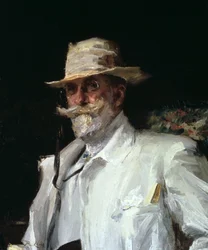 Muotokuva William Merritt Chasen, yhdysvaltalaisen impressionistisen taidemaalarin, vuodelta 1910