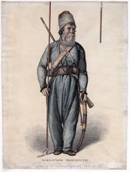 Aleksanteri Zemljanuhhin, Donin rykmentin kasakka - Anonyymi - n. 1813 - Etsaus, akvarelli - 34,3x25,3 - Yksityiskokoelma