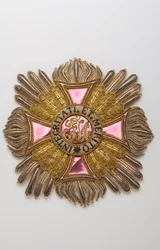 Itävalta - Leopoldin ritarikunta: Charles Louis Huguetille, Semonvillen markiisille (1759-1839) kuuluva ritariristin laatta - Debyytti XIX vuosisadalla - Brodeeraukset kulta-, hopea- ja silkkilangoista, krantilla, paljetteja ja hopealanka - Suuren kankaan 