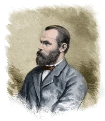 Carl Christian Koldewey (1837-1908) saksalainen arktinen tutkimusmatkailija, molempien saksalaisten pohjoisnaparetkien johtaja - Carl Christian Koldewey saksalainen napatutkija - kaiverrus 1800-luvun lopulla
