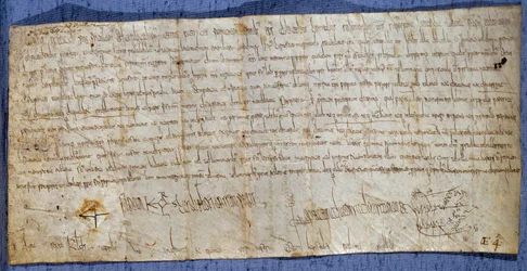 Kuningas Kaarle Suuren (Kaarle I, Kaarle Suuri eli Carolus Magnus) (742-814) peruskirja, jolla Saint-Denis