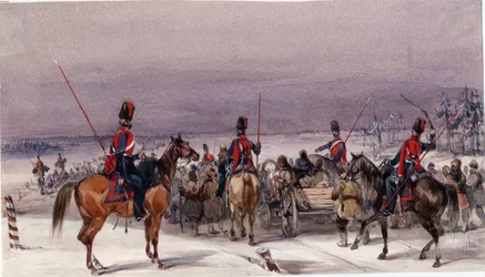 Karkotettuja saattaneet kasakat - Nimetön - 1831 - Vesiväri paperille - 13,9x24,3 - Yksityiskokoelma