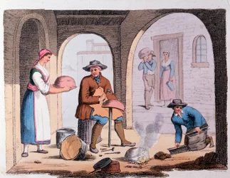 Käsityöt: kattilantekijä. 1800-luvun kaiverrus Yksityinen kokoelma
