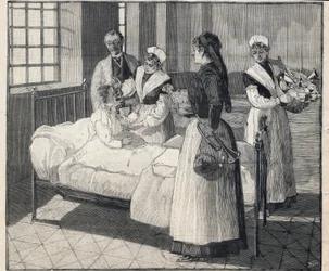 Lelujen jako julkisille lapsille uudenvuodenpäivänä. Kaiverrus kirjassa "" Le Petro Parisien"" 8.1.1893. Yksityinen kokoelma